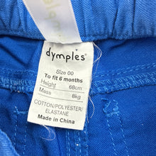 Load image into Gallery viewer, Unisex Dymples, blue cotton blend pants, elasticated, GUC, size 00,  