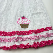 Load image into Gallery viewer, Girls De La Fontaine, lined white &amp; pink party dress, cupcakes, EUC, size 6, L: 61cm