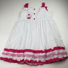 Load image into Gallery viewer, Girls De La Fontaine, lined white &amp; pink party dress, cupcakes, EUC, size 6, L: 61cm