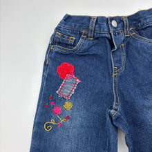 Load image into Gallery viewer, Girls Hundreds + Thousands, embroidered vintage denim jeans, elasticated, GUC, size 00,  