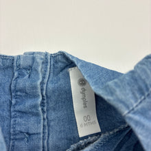 Load image into Gallery viewer, Girls Dymples, embroidered chambray cotton dress, GUC, size 00, L: 38cm