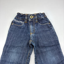 Load image into Gallery viewer, Boys Munster, dark stretch denim jeans, adjustable, Inside leg: 32.5cm, GUC, size 1,  