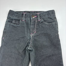 Load image into Gallery viewer, Girls Cherokee, grey stretch denim jeans, silver glitter, adjustable, Inside leg: 30cm, FUC, size 2,  
