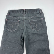 Load image into Gallery viewer, Girls Cherokee, grey stretch denim jeans, silver glitter, adjustable, Inside leg: 30cm, FUC, size 2,  