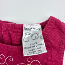 Load image into Gallery viewer, Girls Baby Baby, embroidered corduroy cotton dress, GUC, size 0, L: 38cm