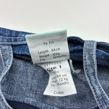 Load image into Gallery viewer, Girls Fun Spirit, vintage blue denim embroidered dress, GUC, size 1, L: 43cm