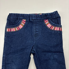Load image into Gallery viewer, Girls Jack &amp; Milly, embroidered stretch denim pants, elasticated, GUC, size 0,  