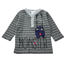 Load image into Gallery viewer, Boys Baby Baby, grey stripe long sleeve top, monster, FUC, size 00,  