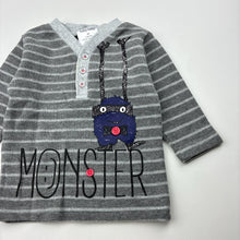 Load image into Gallery viewer, Boys Baby Baby, grey stripe long sleeve top, monster, FUC, size 00,  