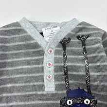 Load image into Gallery viewer, Boys Baby Baby, grey stripe long sleeve top, monster, FUC, size 00,  