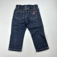 Load image into Gallery viewer, Girls Carter's, dark denim embroidered jeans, elasticated, GUC, size 12 months,  
