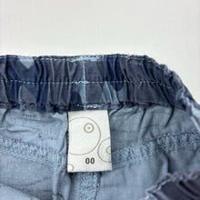 Load image into Gallery viewer, Boys Target, blue cotton camo print cargo shorts, elasticated, GUC, size 00,  