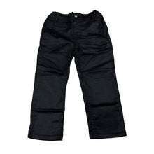 Load image into Gallery viewer, Girls Petit Lem, black shiny stretch cotton pants, elasticated, Inside leg: 31cm, EUC, size 1-2,  