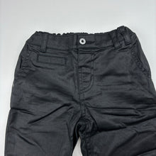 Load image into Gallery viewer, Girls Petit Lem, black shiny stretch cotton pants, elasticated, Inside leg: 31cm, EUC, size 1-2,  