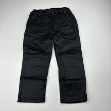 Load image into Gallery viewer, Girls Petit Lem, black shiny stretch cotton pants, elasticated, Inside leg: 31cm, EUC, size 1-2,  
