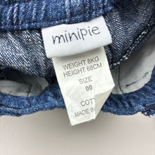 Load image into Gallery viewer, Girls Minipie, blue denim pants, elasticated, EUC, size 00,  