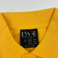 Load image into Gallery viewer, Unisex LWR, yellow / gold school polo shirt / top, EUC, size 4,  