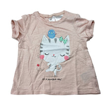 Load image into Gallery viewer, Girls H&amp;M, lightweight cotton t-shirt / top, cat, EUC, size 00,  