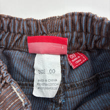 Load image into Gallery viewer, Boys Sprout, brown / blue corduroy pants, elasticated, EUC, size 00,  