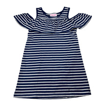 Load image into Gallery viewer, Girls Mango, blue &amp; white stripe soft stretchy dress, EUC, size 4, L: 54cm