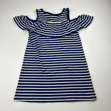 Load image into Gallery viewer, Girls Mango, blue &amp; white stripe soft stretchy dress, EUC, size 4, L: 54cm