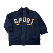 Load image into Gallery viewer, Boys Baby Biz, navy fleece lined sweater, poppers, EUC, size 00,  