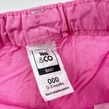 Load image into Gallery viewer, Girls Kids &amp; Co Baby, pink lightweight cotton shorts, adjustable, EUC, size 000,  