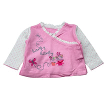 Load image into Gallery viewer, Girls Woolworths, pink cotton cross-over top, butterfly, EUC, size 000,  