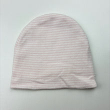 Load image into Gallery viewer, Girls Playette, pink &amp; white stripe knitted hat / beanie, EUC, size 000-00,  