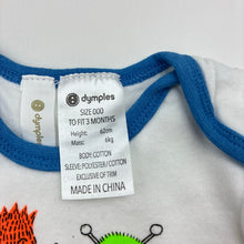 Load image into Gallery viewer, Boys Dymples, soft cotton bodysuit / romper, monsters, EUC, size 000,  