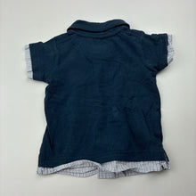Load image into Gallery viewer, Boys Max and Tilly, blue soft stretchy polo shirt / top, GUC, size 000,  