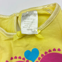 Load image into Gallery viewer, Girls Baby Biz, yellow cotton t-shirt / top, heart, GUC, size 000,  