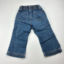 Load image into Gallery viewer, Girls Old Navy, blue denim jeans, elasticated, mark left knee, FUC, size 1,  