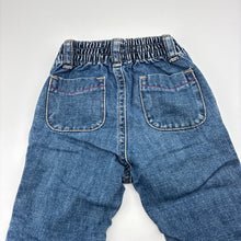 Load image into Gallery viewer, Girls Old Navy, blue denim jeans, elasticated, mark left knee, FUC, size 1,  