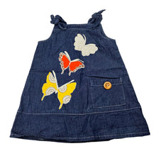Load image into Gallery viewer, Girls Keiki Designs, lightweight denim dress, applique butterflies, EUC, size 1, L: 43cm