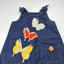 Load image into Gallery viewer, Girls Keiki Designs, lightweight denim dress, applique butterflies, EUC, size 1, L: 43cm