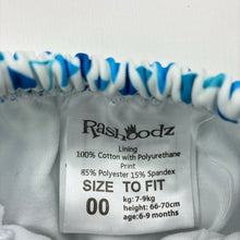 Load image into Gallery viewer, Unisex Rashoodz, blue &amp; white swim nappy / bottoms, 7-9kg, EUC, size 00,  