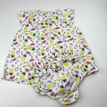 Load image into Gallery viewer, Girls Target, lined cotton tropical dress / top, L: 34cm, matching bloomers , EUC, size 00,  