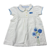 Load image into Gallery viewer, Girls Carter's, white cotton polo dress, flowers, EUC, size 12 months, L: 38cm