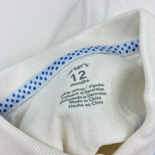 Load image into Gallery viewer, Girls Carter's, white cotton polo dress, flowers, EUC, size 12 months, L: 38cm