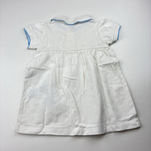 Load image into Gallery viewer, Girls Carter's, white cotton polo dress, flowers, EUC, size 12 months, L: 38cm