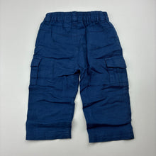 Load image into Gallery viewer, Boys Sprout, blue lightweight cotton cargo pants, elasticated, GUC, size 00,  