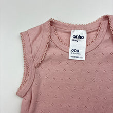 Load image into Gallery viewer, Girls Anko Baby, pink pointelle cotton bodysuit / romper, EUC, size 000,  