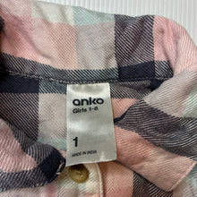 Load image into Gallery viewer, Girls Anko, soft feel checked long sleeve shirt, EUC, size 1,  
