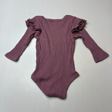 Load image into Gallery viewer, Girls purple, ribbed ruffle bodysuit / romper, GUC, size 00,  