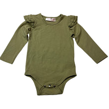 Load image into Gallery viewer, Girls La Sienna Couture, green stretchy ruffle bodysuit / romper, FUC, size 1-2,  
