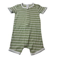 Load image into Gallery viewer, Unisex Baby Berry, striped stretchy zip romper, EUC, size 1,  