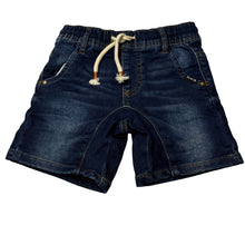 Load image into Gallery viewer, Boys Target, dark stretch knit denim shorts, elasticated, GUC, size 3,  