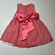 Load image into Gallery viewer, Girls Blue Sky, lined crinkle cotton dress, discolouration on front, FUC, size 12 months, L: 45cm