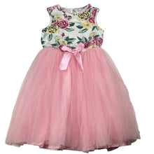 Load image into Gallery viewer, Girls Origami, cotton lined tulle &amp; floral party dress, light marks on bodice, FUC, size 6, L: 61cm